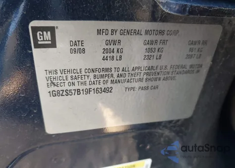 2009 Saturn Aura Xe z USA, uszkodzony, nr VIN 1G8ZS57B19F163492